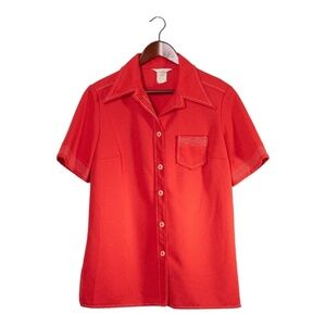Stockton Vintage Double Knit Polyester Button Down Peak Lapel Red Size Vtg 16